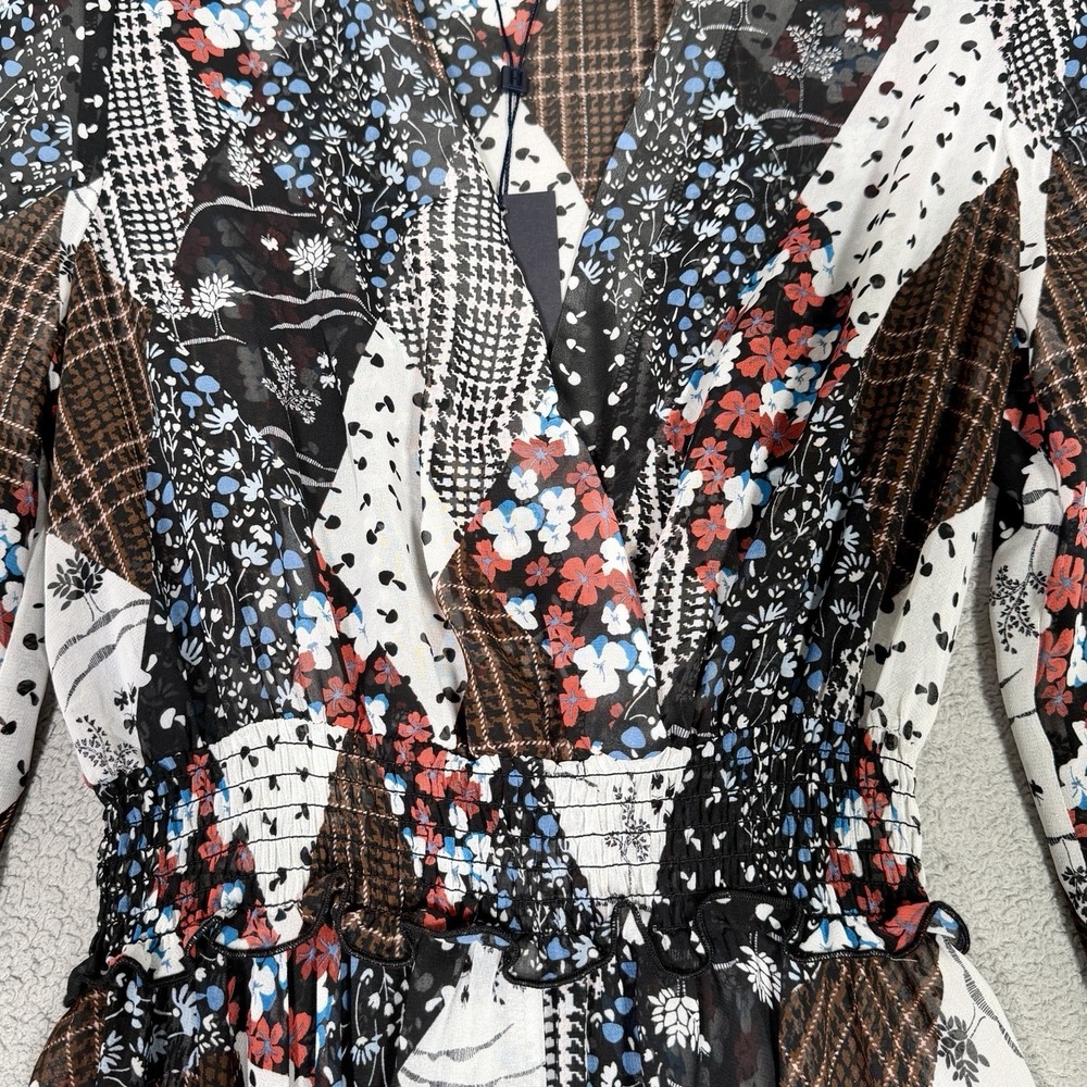 Tommy Hilfiger Patchwork Faux Wrap‎ Peasant Dress Size XS Handkerchief Hem NWT - Picture 5 of 15